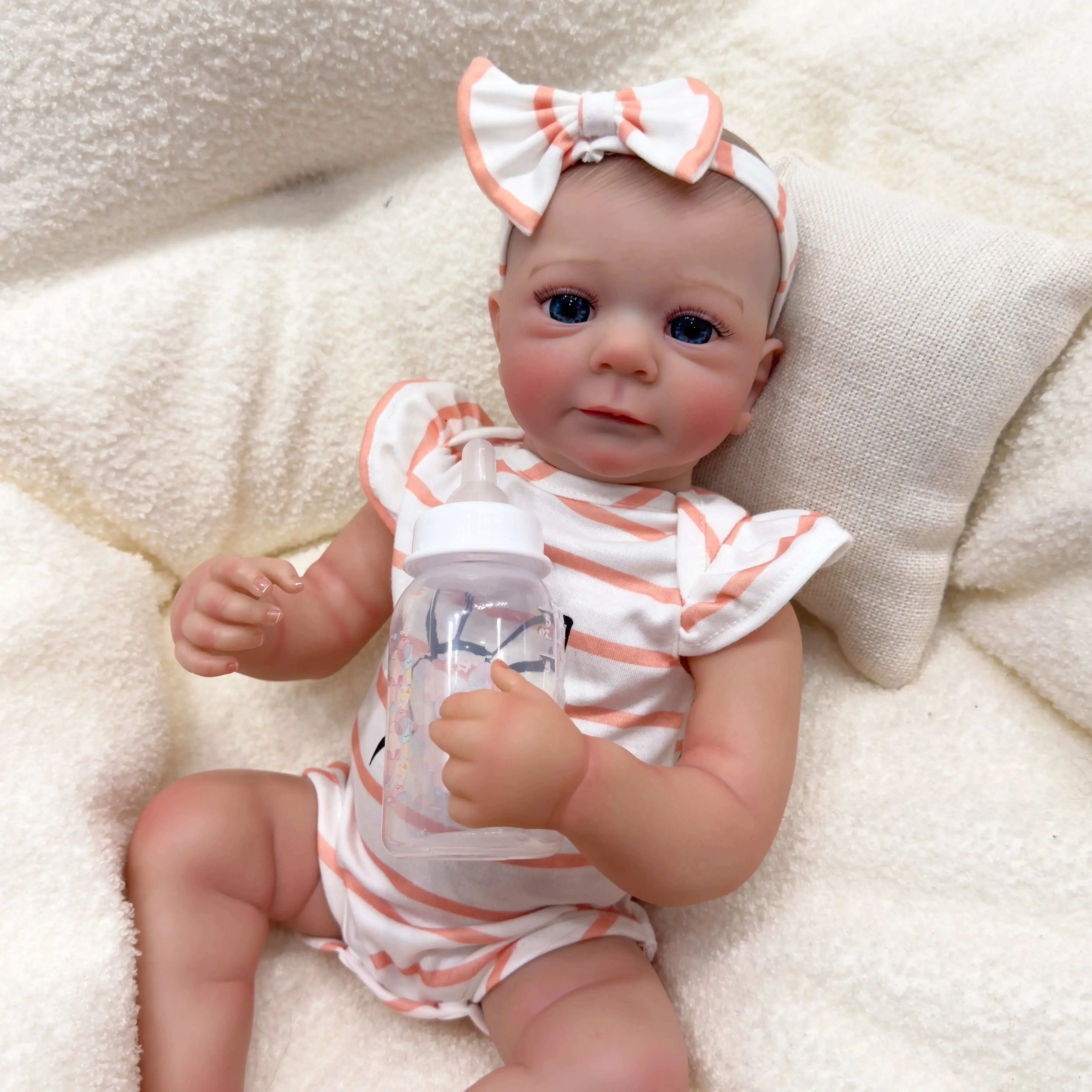 

19inch Felicia Newborn Baby Full Vinyl Silicoen Body Lifelike Awake Reborn Baby Size 3D Skin Visible Veins Collectible Art Doll