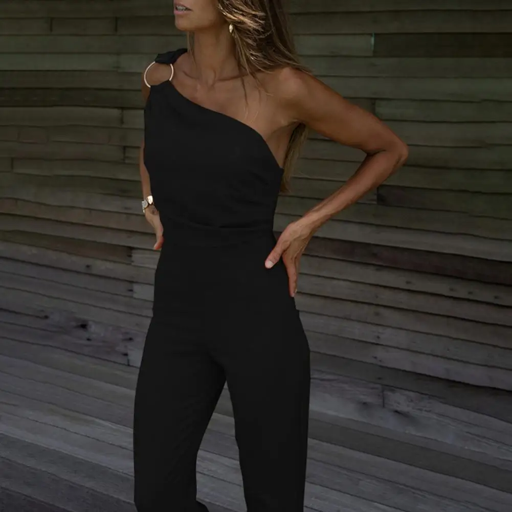 จัดเลี้ยงRomperหนึ่งไหล่กระชับเซ็กซี่Breathableบริษัทเย็บBig Hoop Decor Slim Fit Prom Jumpsuit