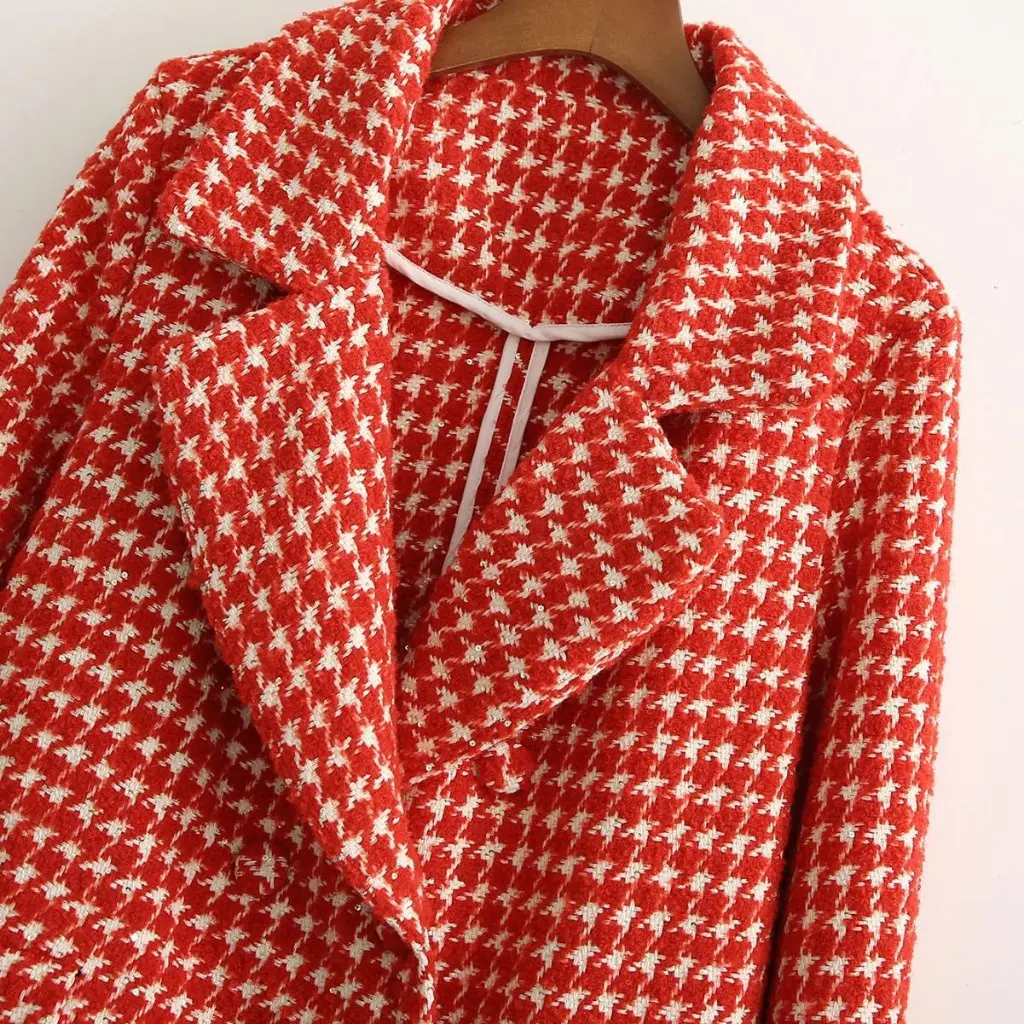 

Women's Houndstooth Texture Coat Spring European American Style Wholesale Fashion Outerwear