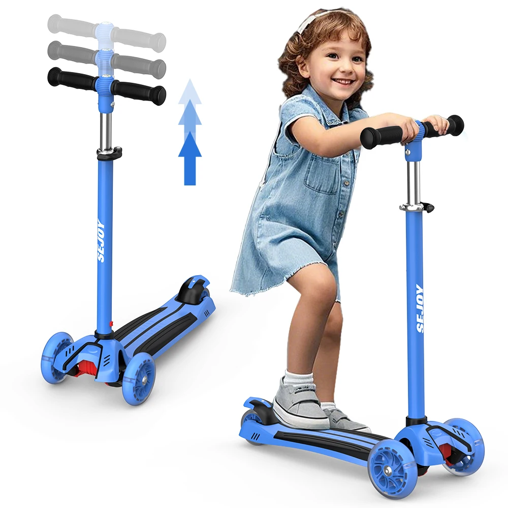 Sejoy Baby Scooter 2-8 ans avec roues LED, hauteur réglable, design pliable et double modes – Cadre de qualité militaire