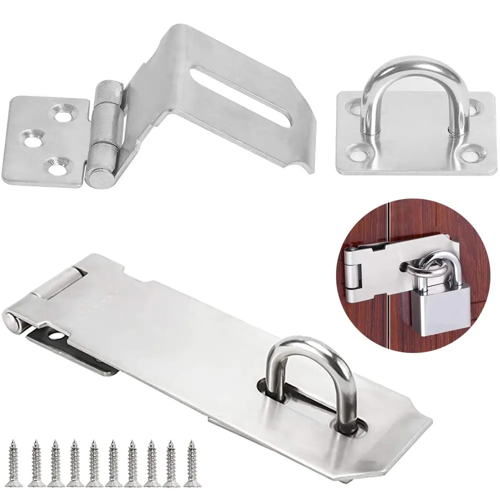 Stainless Steel Padlock Hasp Door Clasp Lock 90 Degree Right Angle Shed Gate Latch Household Burglar-proof Bolt Door Buckle