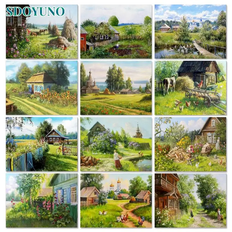 

SDOYUNO Pictures Paint By Number house Scenery Drawing On Canvas HandPainted Painting By Number Landscape Kits Home Art Gift