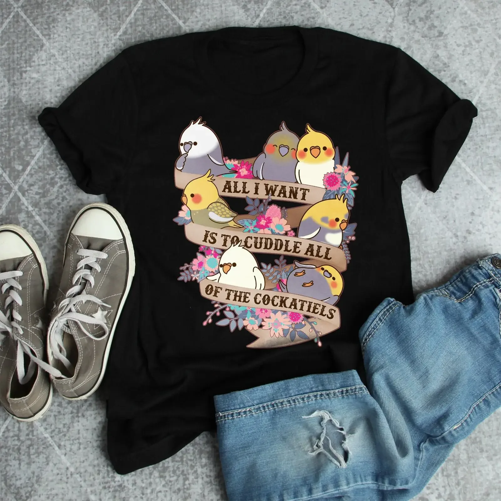 All I Want To Cuddle Cockatiels Funny T Shirt Cute Bird Parrot Lover Women Pet Casual Tops vintage Washed Slightly Breathable