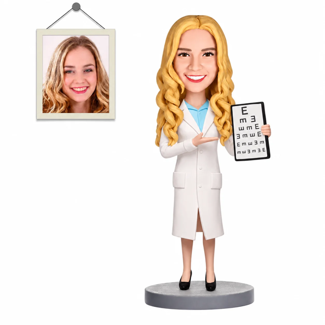 Custom Eye Doctor Bobblehead with Eye Chart Personalized Optometrist Figurine from Photo Graduation Gift