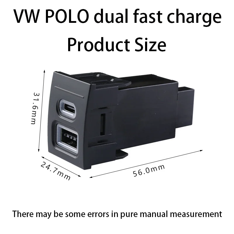 1pcs 12V Car Charger Socket Dual USB PD Type C Charging Socket Power Adapter Mobile Phone for VW Volkswagen POLO 04-09