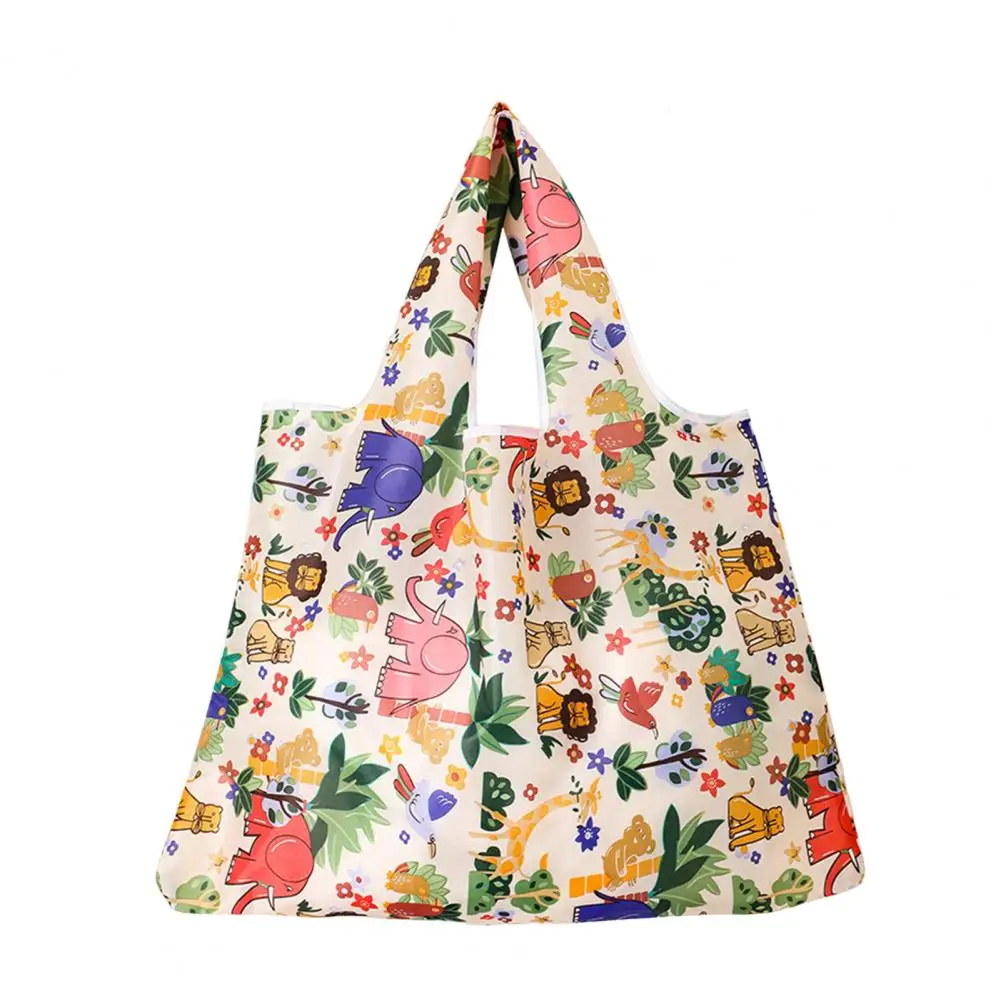 Cute Flower Cartoon Print Tote Bag Eco-friendly Large Capacity Handbag Storage Pouch Foldable Beach Bag Square