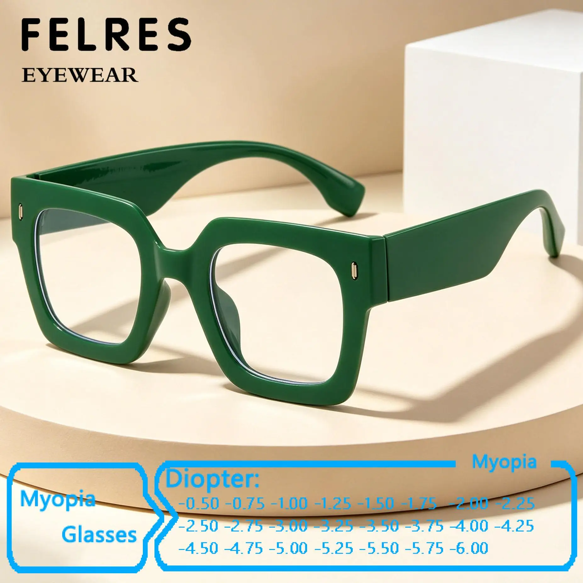 Square Anti Blue Light Myopia Glasses Men Women Negative Diopter -0.5-1.0-1.25 To -6.0 Optical Prescription Nearsighted Eyewear