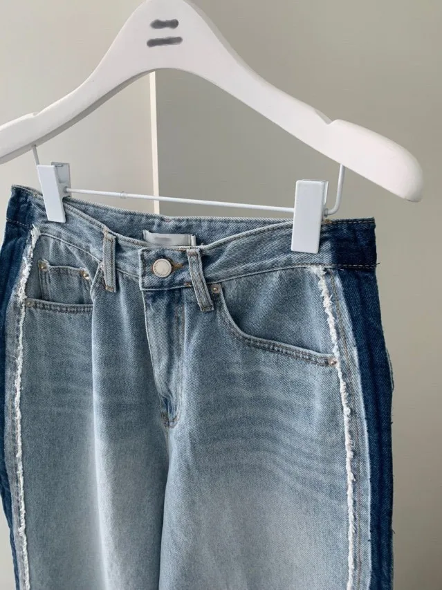 SML 2026 printemps automne femmes taille haute jambe large jean streetwear pantalon gland Patch bleu denim pantalon femmes (XH6282