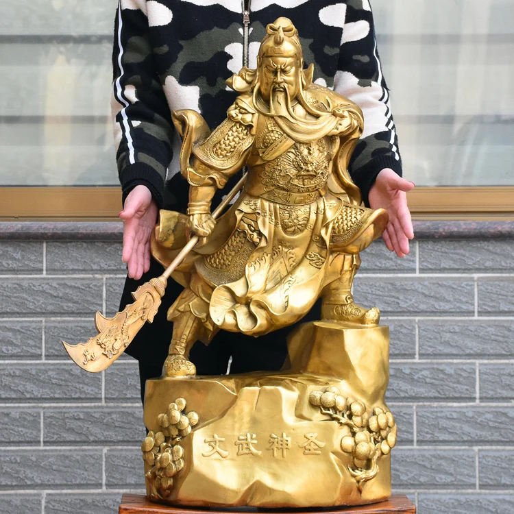 73CM large Huge-HOME SHOP hall lobby efficacious Talisman Money Drawing god of wealth GOLD Guan gong Guandi brass art sculpture