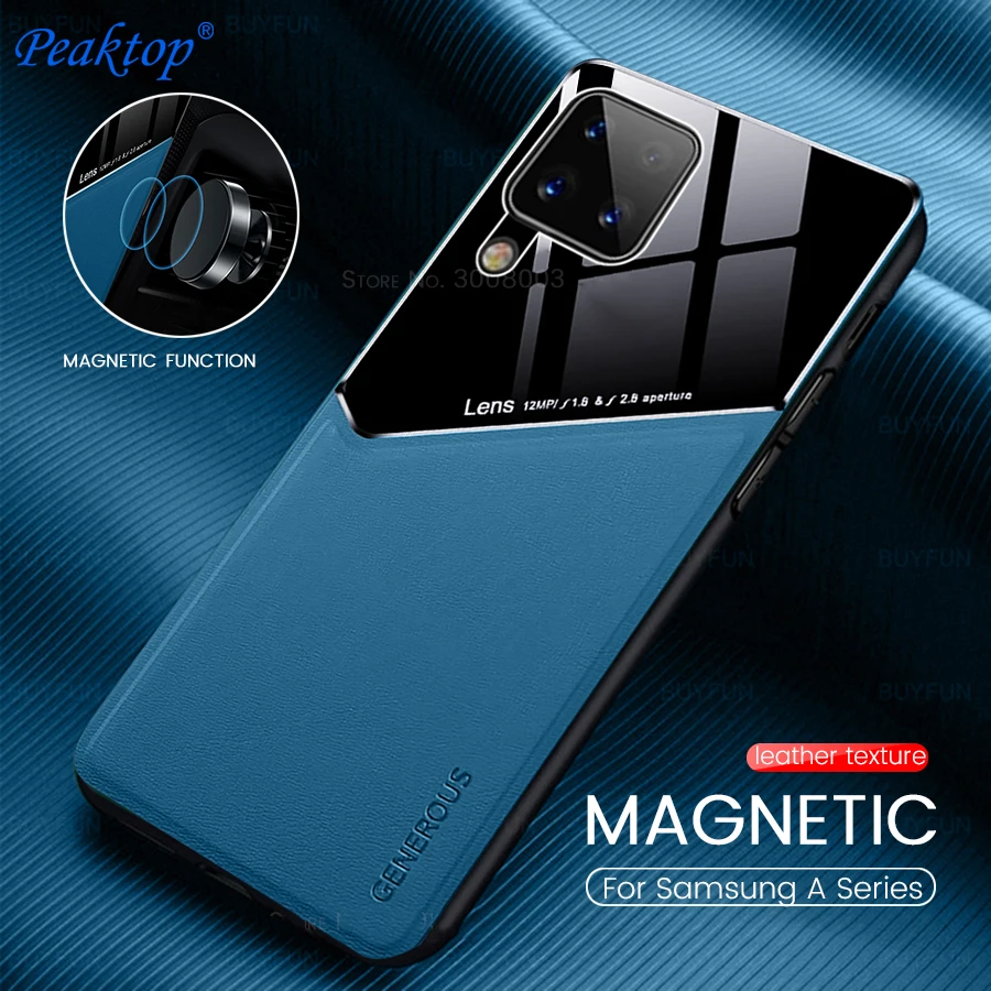 hard pc leather car magnetic suction back cover for samsung galaxy a 02 12 32 42 52 72 a02 a02s a12 a32 a42 a52 a72 4g 5g case