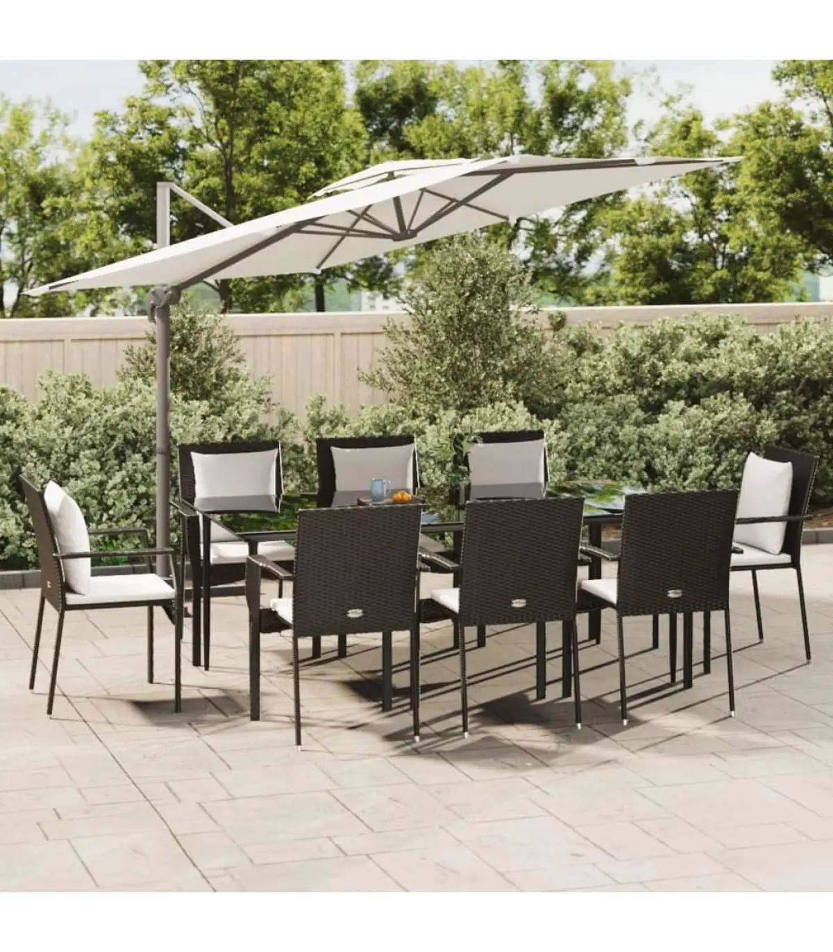 Garden sets garden dining Set 7 PCs and black synthetic rattan cushions