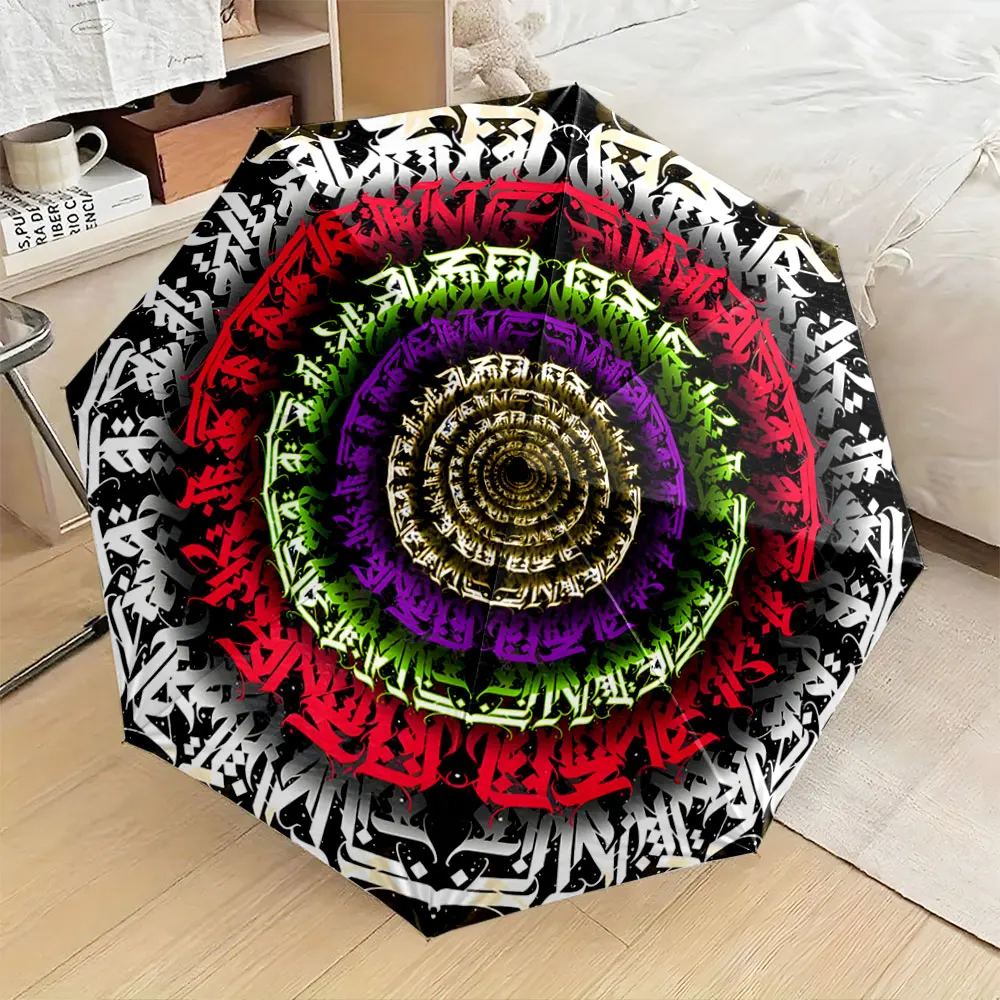 1PC Colorful Spiral Umbrella with Unique Patterns Print 8 Iron Ribs Folding Umbrella Auto-Open Fashion Sunshade