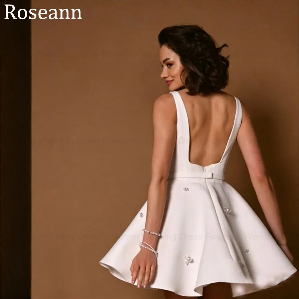 Roseann Dresses for Women Sweet Prom Dresses Pearls Square Collar A-Line Mini Satin With Belt свадебное платье Customized 2026