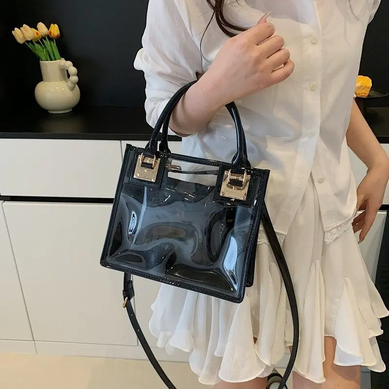 Summer New Transparent Tote Bag Korean Version Jelly Sub Composite Bag Beach Bag Shoulder Crossbody Bag Women's Handbag