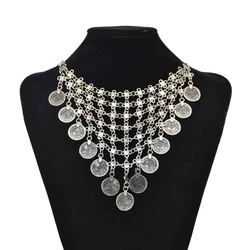 Vintage Silvery Coin Tassel Ethnic Choker Naszyjnik Dla Kobiet Boho Afgańska Sukienka Śliniak Kołnierz Oświadczenie Turcja Cygańska Indyjska Biżuteria