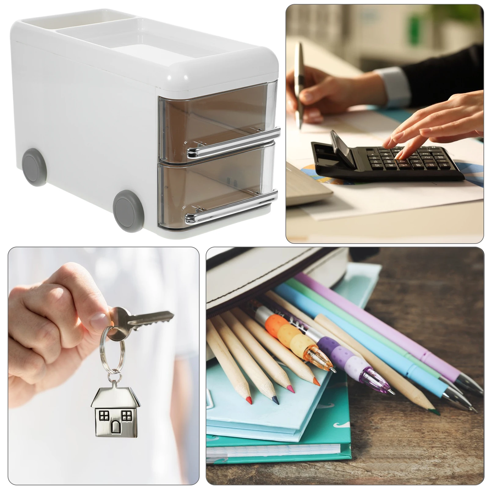 

Double- Bus Pen Holder Desk Organizer Table for Office Organisers Work Make up Cute Pencil Accessories Abs Supplies
