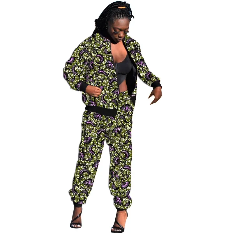 Original Design African Print Women's Casual Suits Tailor Made Bomber Jackets With Jogging Pants Female Party Ankara Outfits