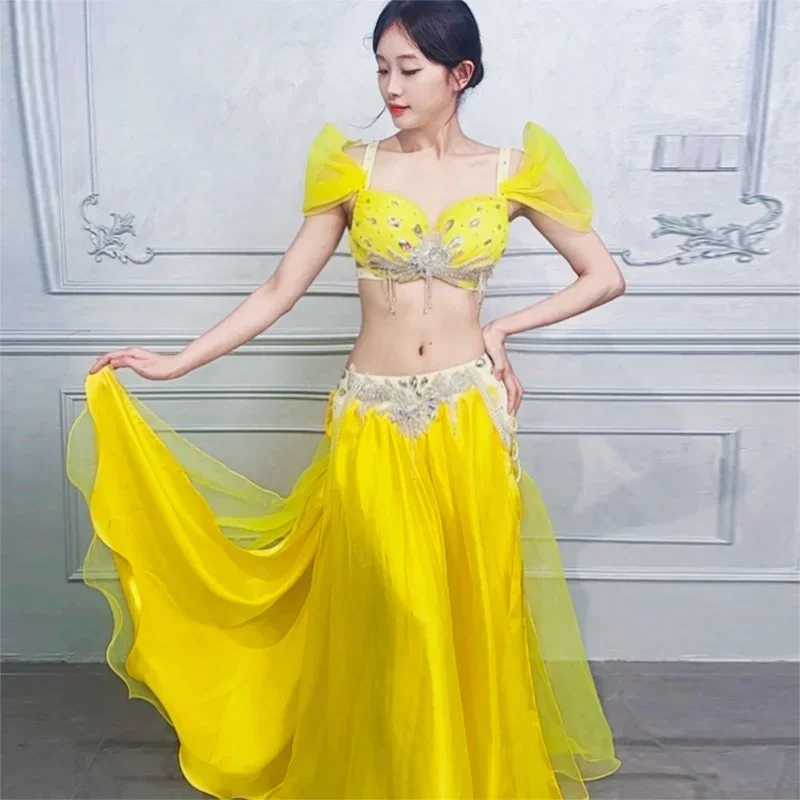 BellyDance Performance Costumes for Women  Senior AB Stones Bra+long Skirt 2pcs Oriental Dance Professional Competition Clothing