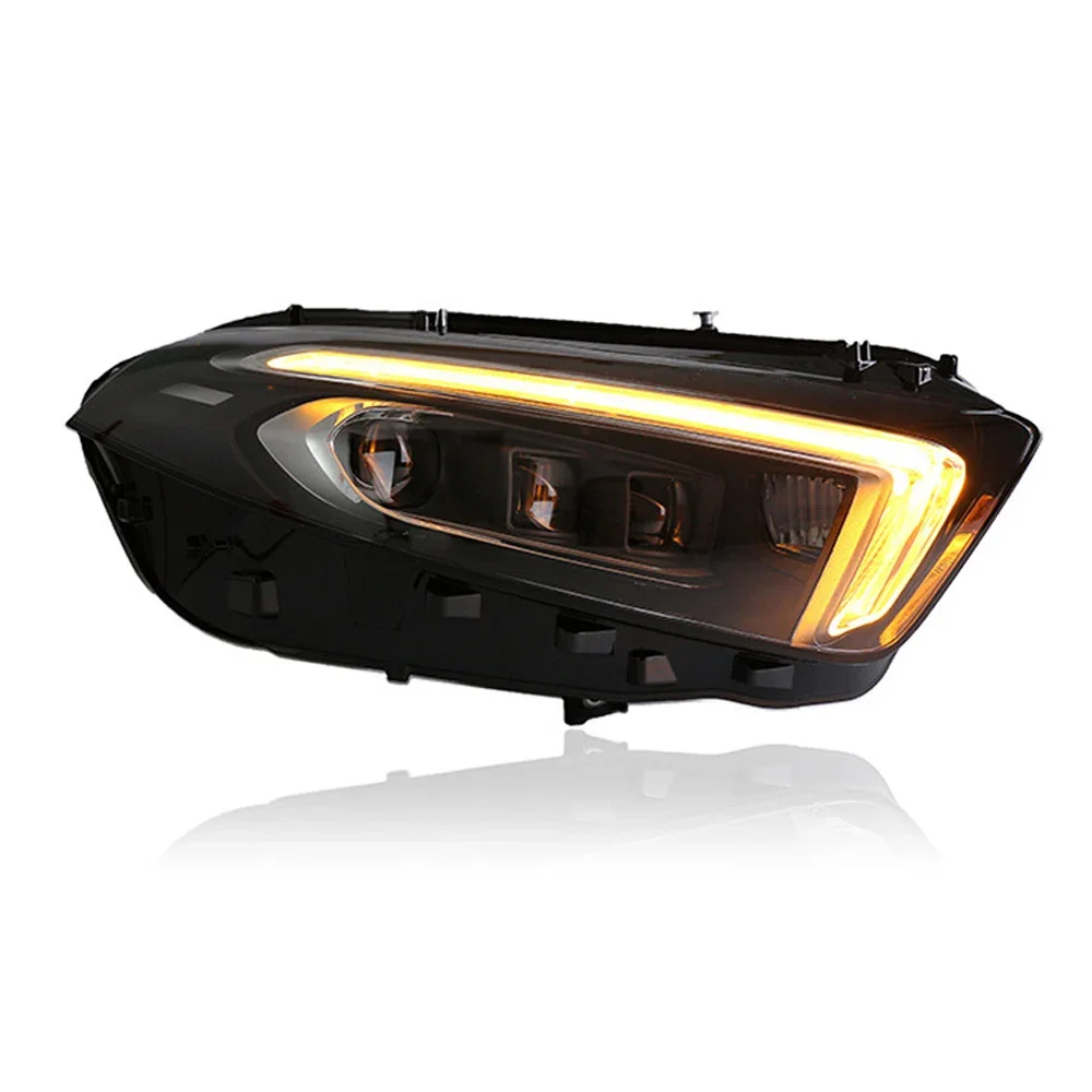 السيارات العلوي لمرسيدس بنز A180 A200 W177 2018-2023 تجديد الجمعية LED DRL الديناميكية بدوره مصباح إشارة ثنائية البؤرة عدسة مصباح سيارة