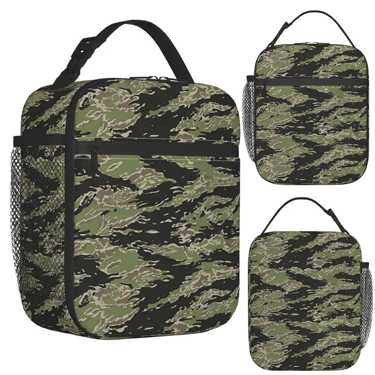 Tiger Stripe Camouflage Military Camo Insulated Lunch Bag Storage Food Boxes Portable Container Cooler Thermal Lunch Box Tote