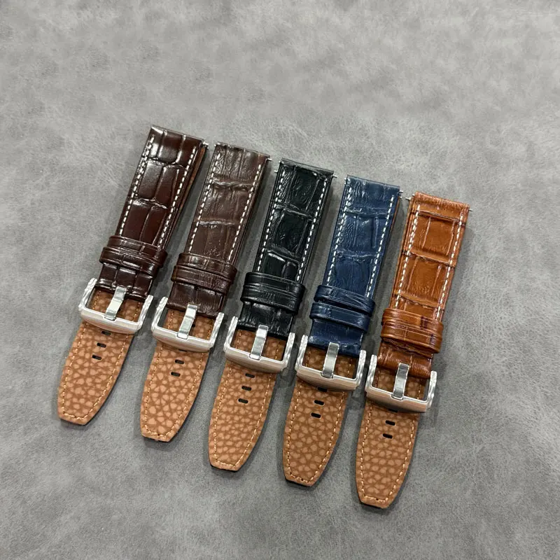 FUYIJIA cinturino da uomo in pelle di vacchetta con motivo coccodrillo personalizzato a sgancio rapido cinturino da 22 mm cinturini con fibbia ad ardiglione in acciaio inossidabile 316L