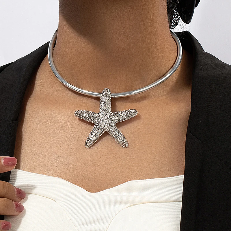 Metal Starfish Pendant Choker For Women Fashion Jewelry Punk Styles Large Necklace Trendy Holiday Accessories Party Gifts C1456