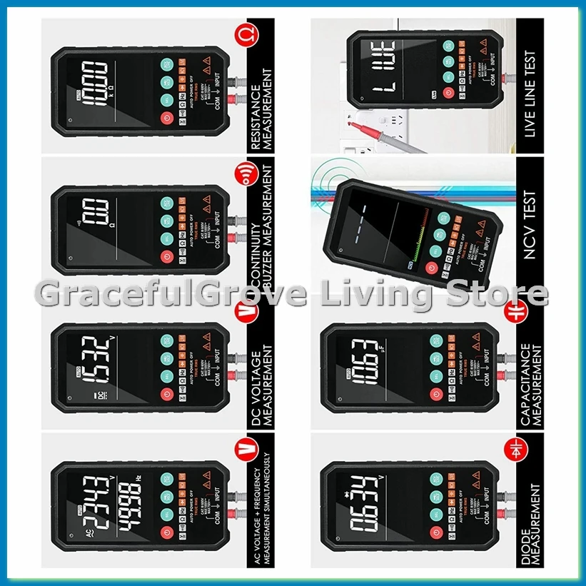 Digital Multimeter 6000 Counts True RMS Voltage Resistance Capacitance Frequency Continuity Diode NCV Test FY107C-A79U