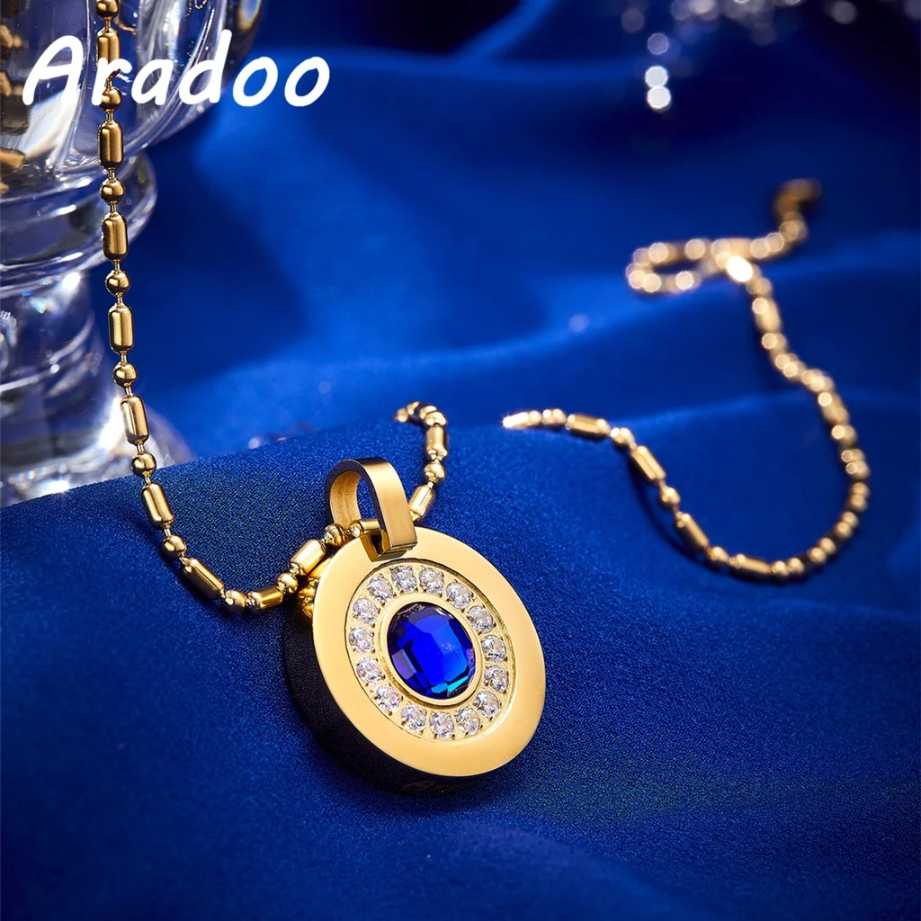 Negative Ions Anti-radiation Slimming Pendant Necklace Abalone Shell Inlaid Zircon Titanium Steel Pendant Necklace