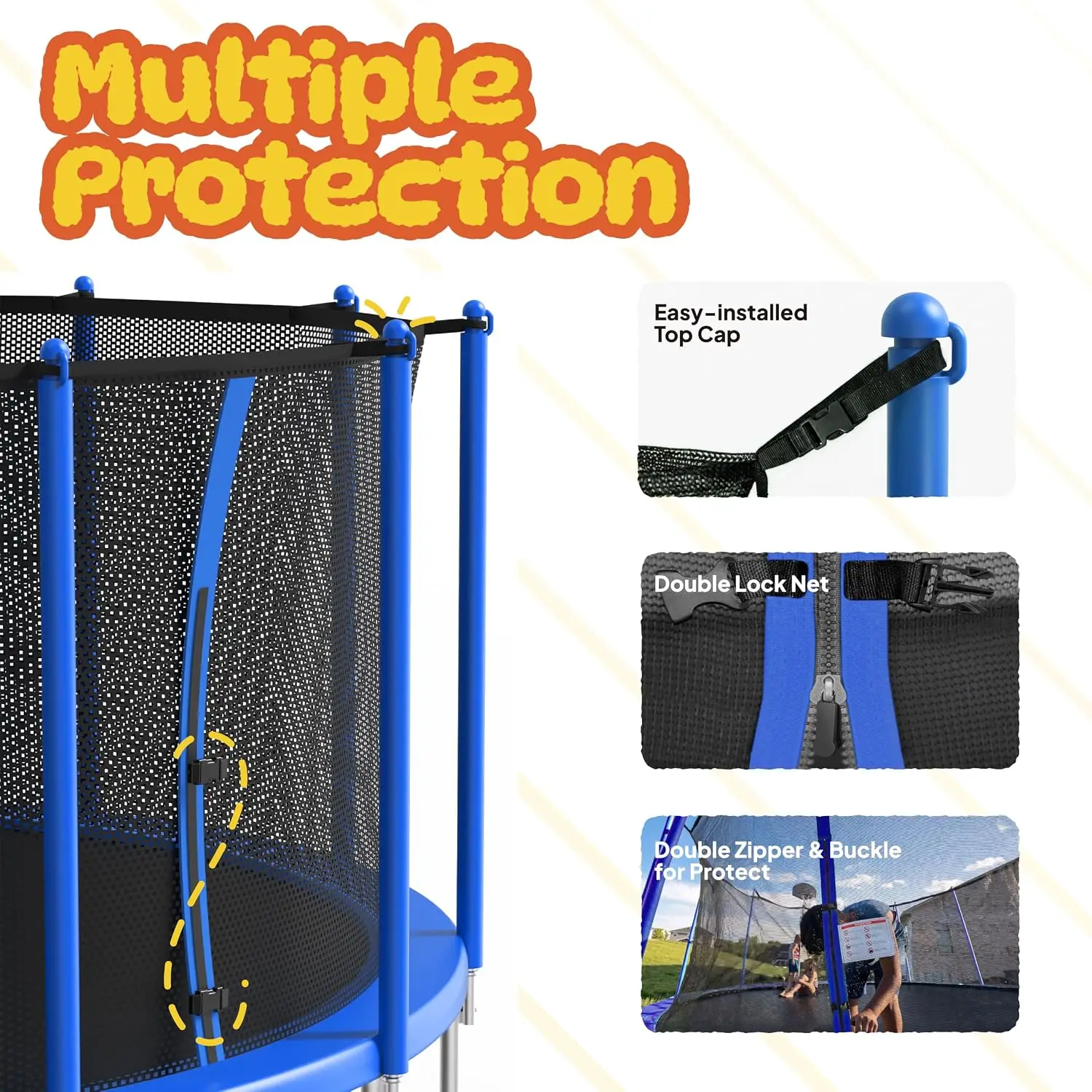 1500LBS Capacity No-Gap Design 8 10 12 14 15 16 FT Recreational Jumper with Enclosure Net, Wind Stakes & Basketball, Customized image 5