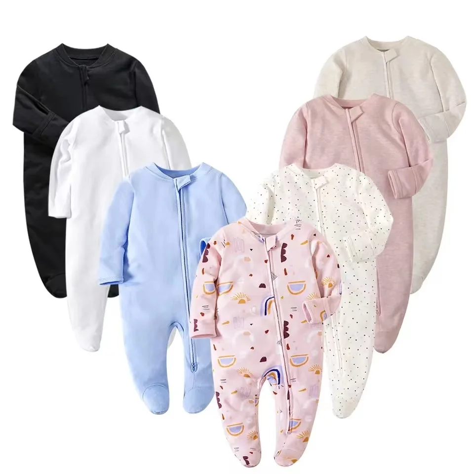 Newborn Baby Girl Clothes 0-12 Months Boys Footed Sleepwear Cotton Pajama Soft Zipper White New born Jumpsuit Newborn  Clothes