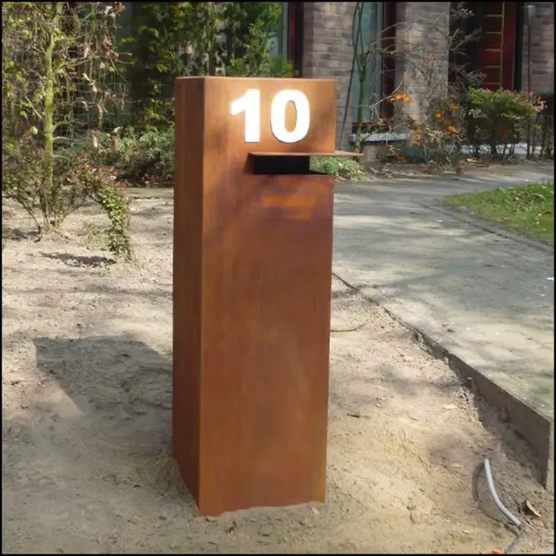Customized Door Number Outdoor Decorative Corten Steel Mailbox Number Sign Metal Letter Box