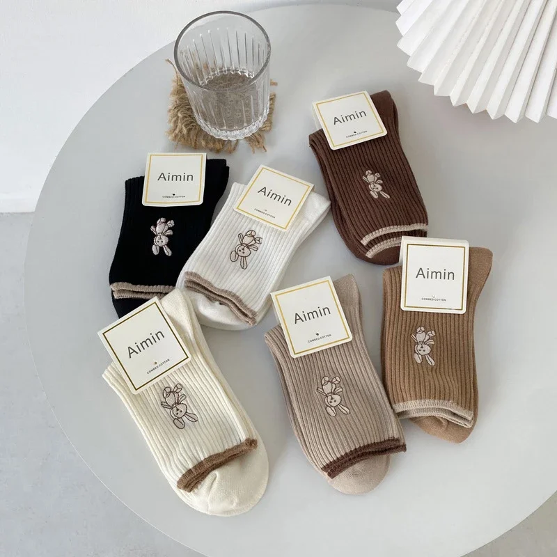 Women Socks New Fashion Cute Comfortable Breathable Socks Japanese Style Cute Rabbit Embroidery Casual Girls Sweet High Quality