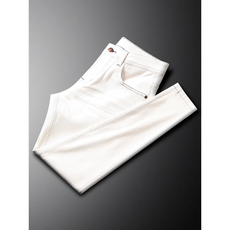 

Уличная одежда НОВЫЕ американские элитные белые джинсы для мужчин, осенние и зимние прямые брюки, молодежная мода, модная персонализация