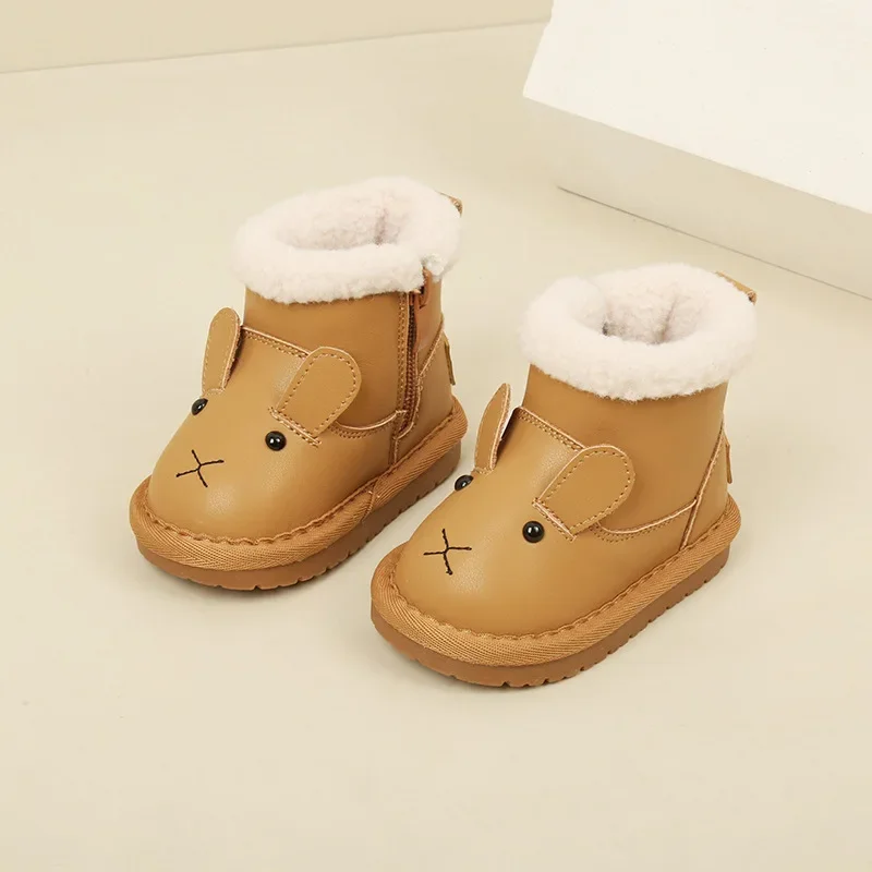 2024 Baby Shoes with Plush Short Boots Cartoon Version Walking Shoes Baby Warm Snow Boots Autumn and Winter Boys\' Cotton Shoes