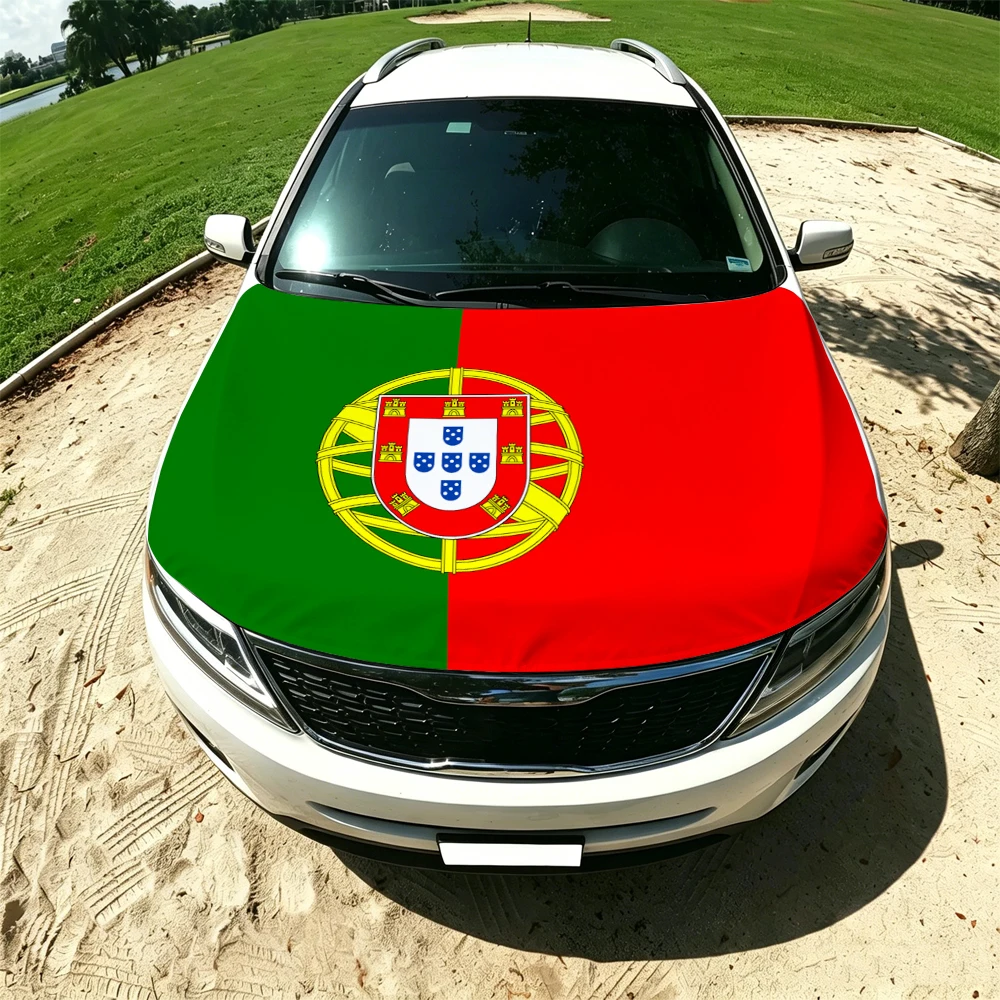 130x160cm Portugal Flag Car Hood Cover, Elastic Windproof Patriotic Bonnet Banner