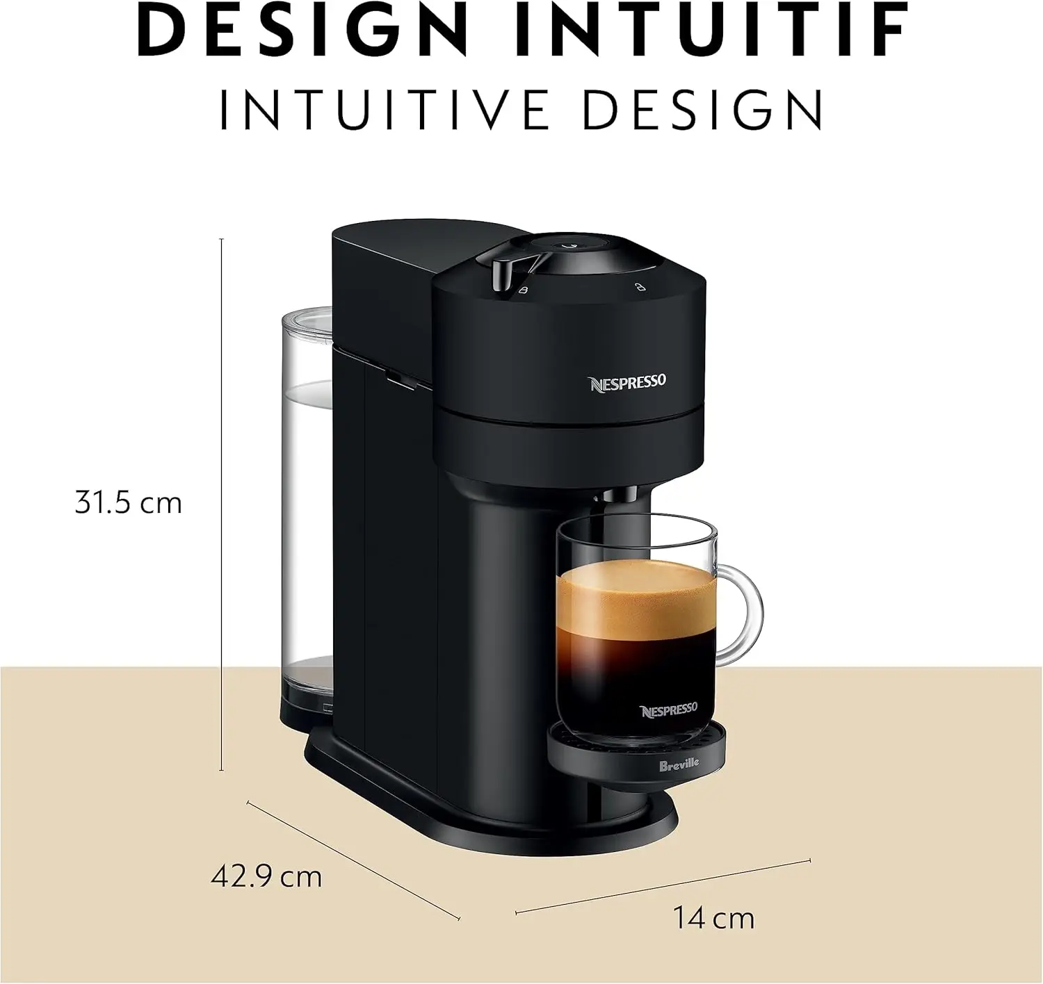 Vertuo Next Máquina de Café e Expresso, Aeroccino Frother by Breville, Preto Fosco