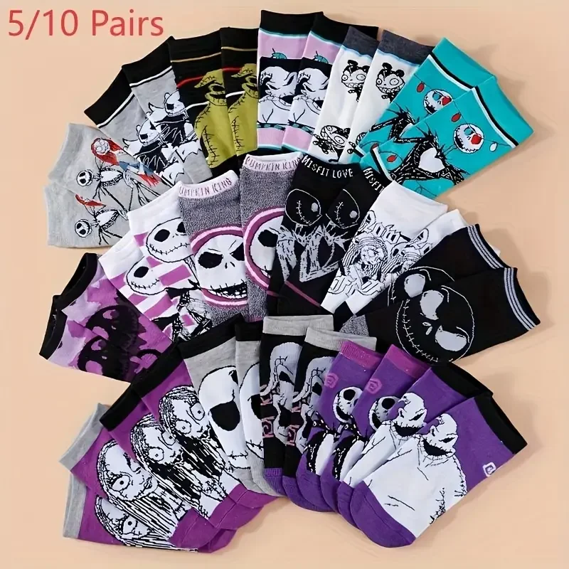 5/10 Paar neuartige Cartoon-Weihnachtssocken mit innovativen Gothic-Casual-Socken für Herren und Damen, Halloween-Crew-Socken