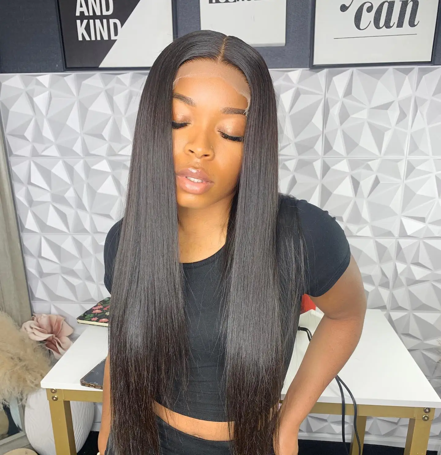 شعر صناعي مستقيم لون أسود شعر طويل للنساء السود