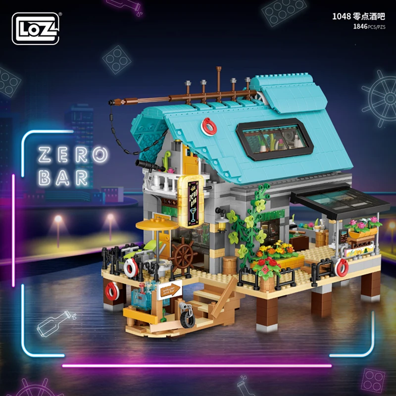 LOZ Japanese Fish Stall Mini Street View Building Blocks MOC Fisherman Market Zero Bar Fisherman Hotel Assembly Toy For Kids Gif