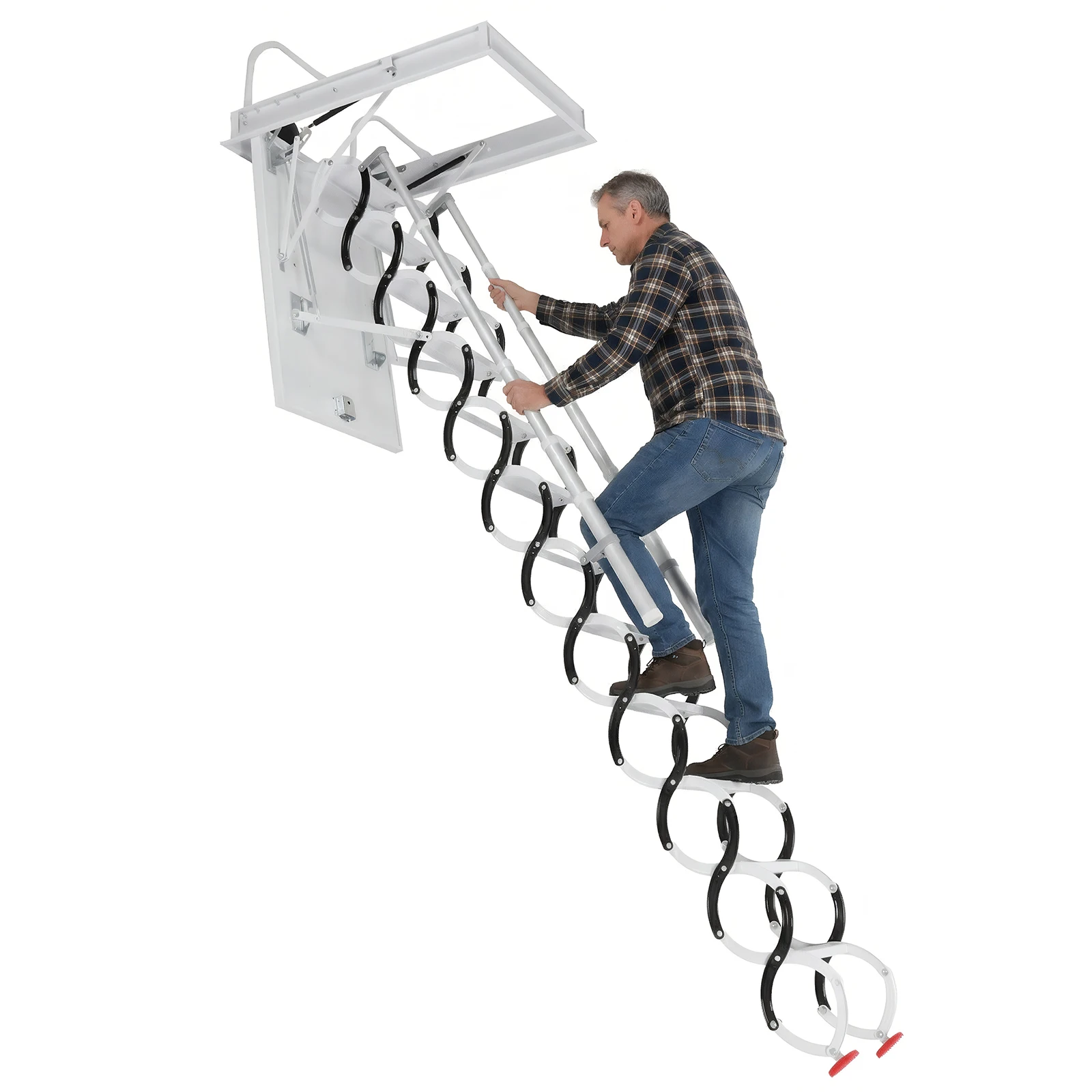 

Hidden Mount Attic Extension Stairs with Handrails Hide Extend Ladders 660LBS Capacity Pull Down System For Home Duplex Villas