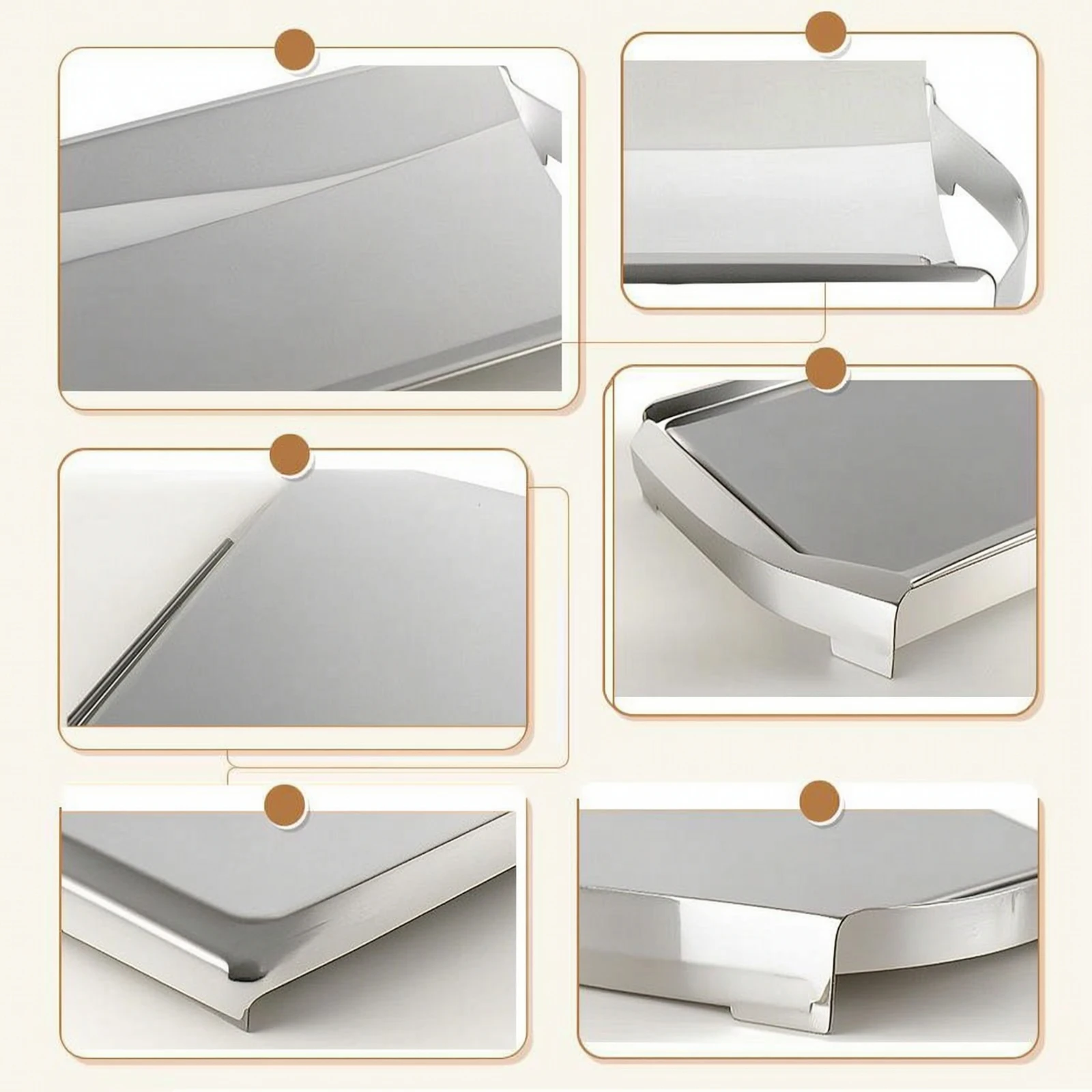 Stainless Steel Tray Polished Mirrored Tray Platter Rectangular Low-Height for Coffee Table, Reception Area