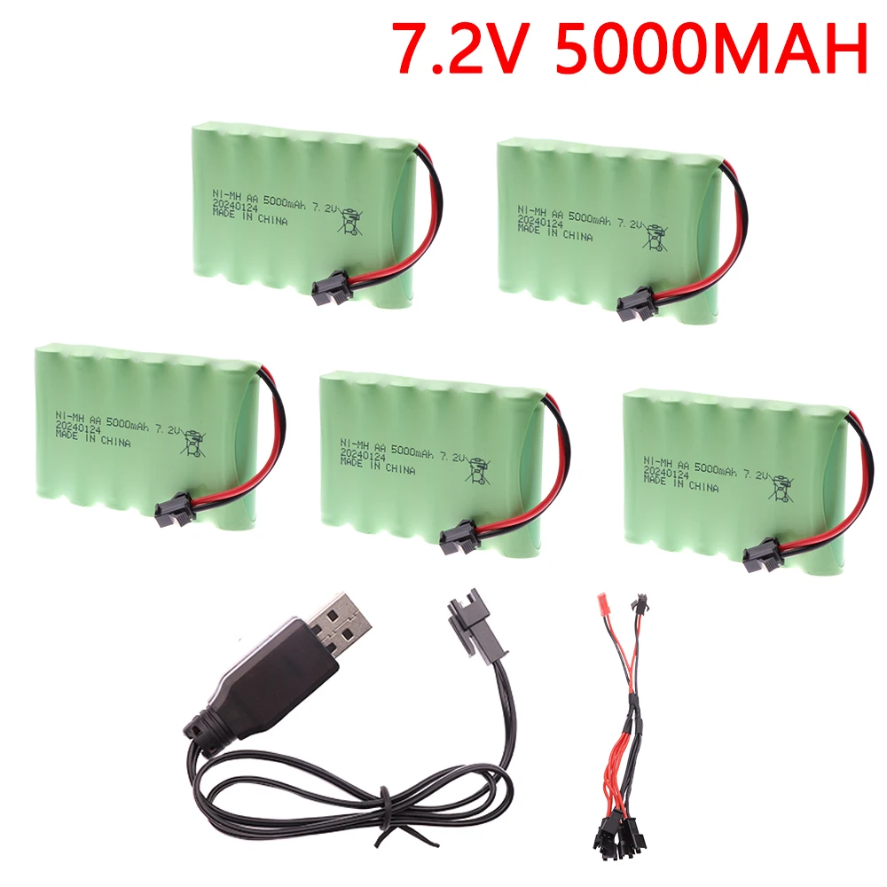 7.2V 5000mAh Nimh AA Battery pack with charger For Rc toys Cars Tanks Robots Gun parts 7.2V Rechargeable NI-MH battery SM plug