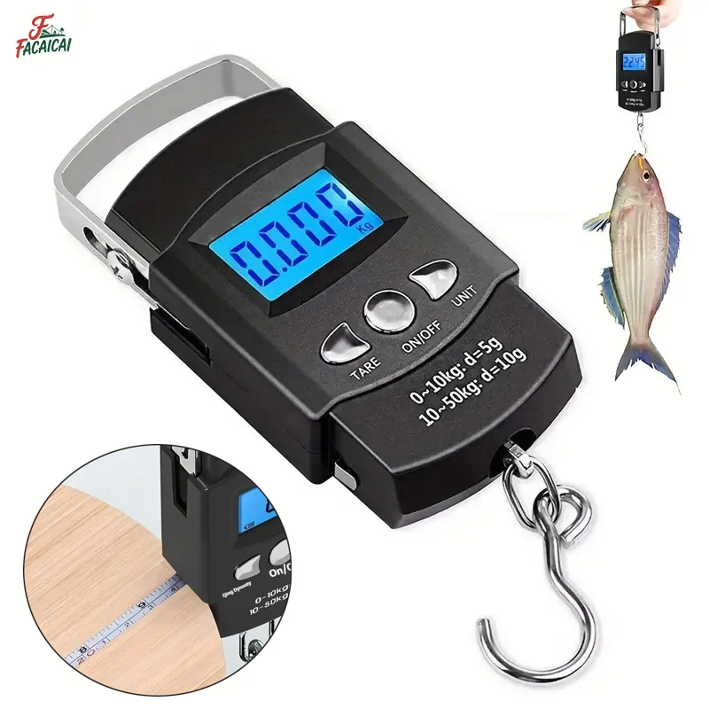 

Fishing Postal Hanging Hook Scale with Tape Measure LCD Display,ABS Material, Four Measurement Units,for Luggage Weighing