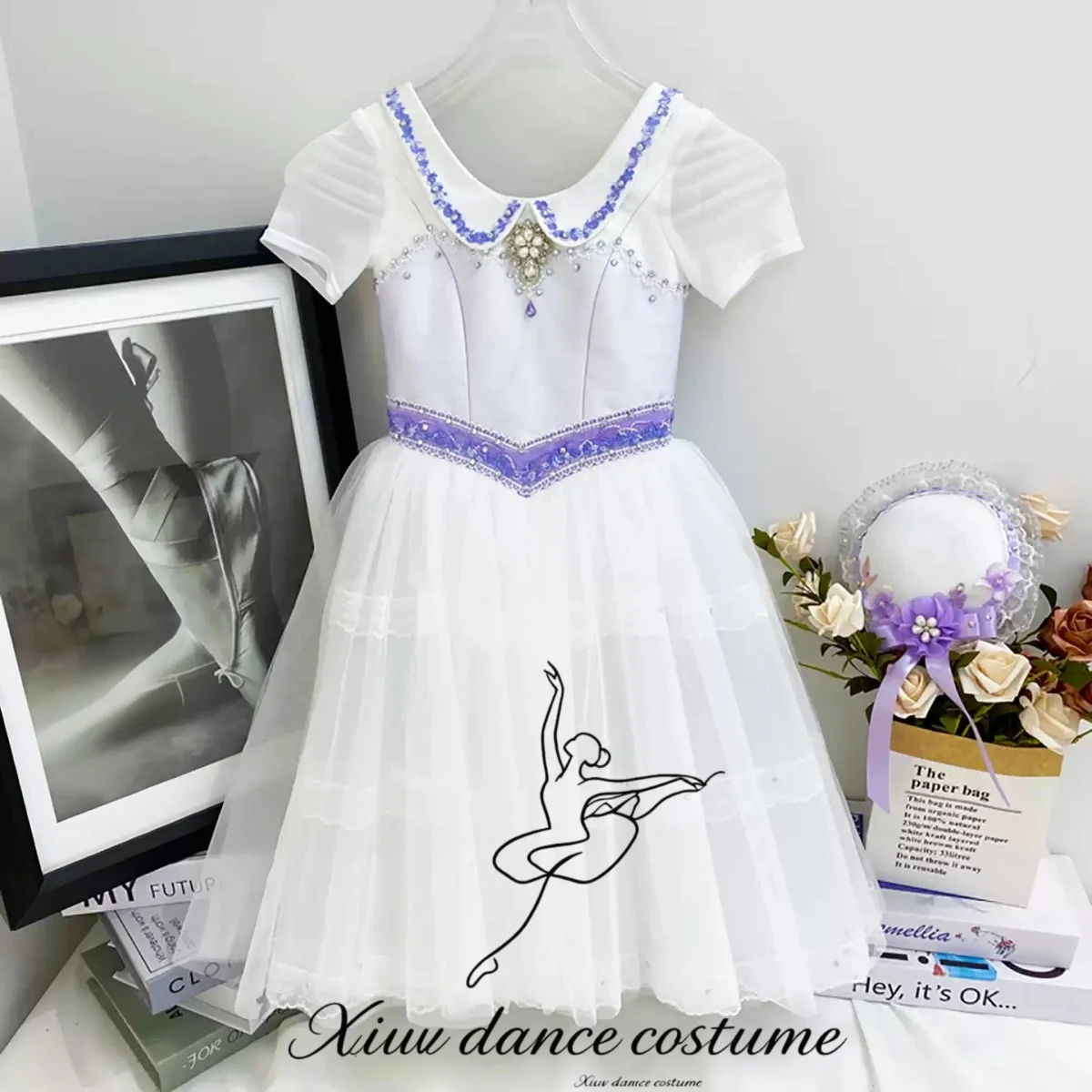 Customized White Graduation Ball Piano Performance Variations Ballet Performance Costume