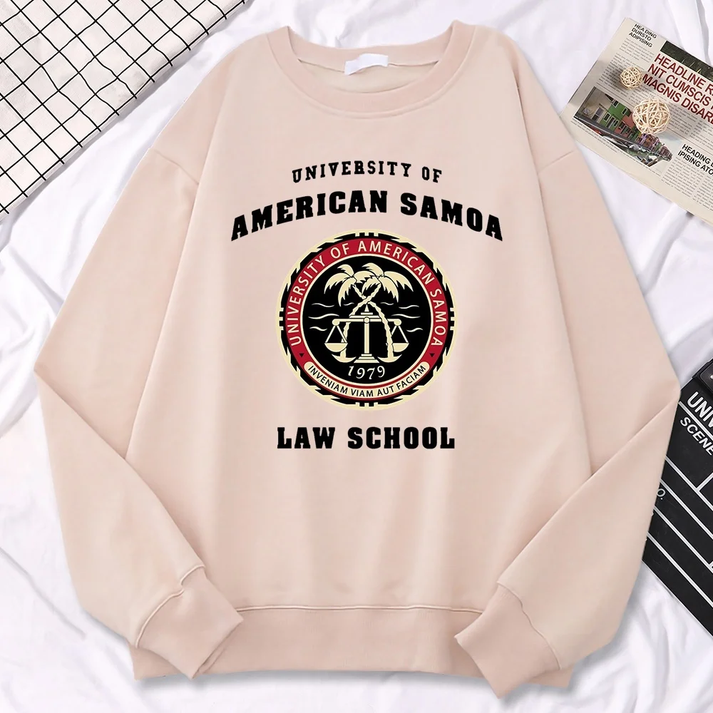 سويت شيرت جامعة ساموا الأمريكية لمدرسة الحقوق برقبة دائرية للجنسين بلوفرات جرافيك هوديس للنساء ملابس الشارع الشهير بلوزات علوية
