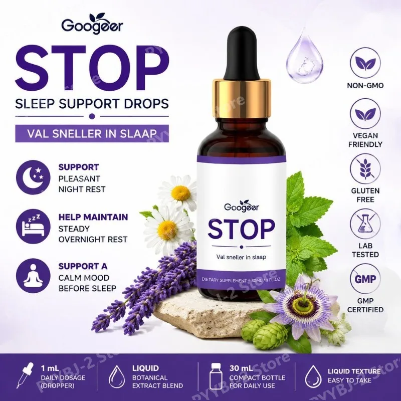 Googeer STOP Night Rest Drops with Chamomile Lavender Lemon Balm Passionflower and Hops Extracts To Support Overnight Rest 30 ML