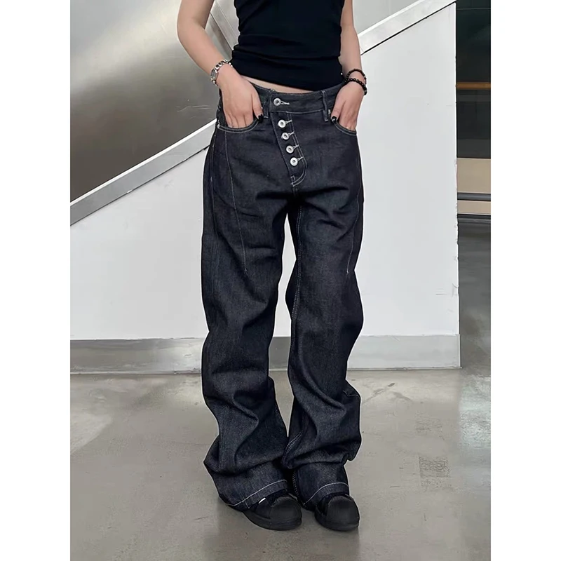 

YIBASHU Summer Women Baggy Jeans Wide Fit Black Denim Pants Y2K Japanese Harajuku 2000s High Street Goblin Core American Retro