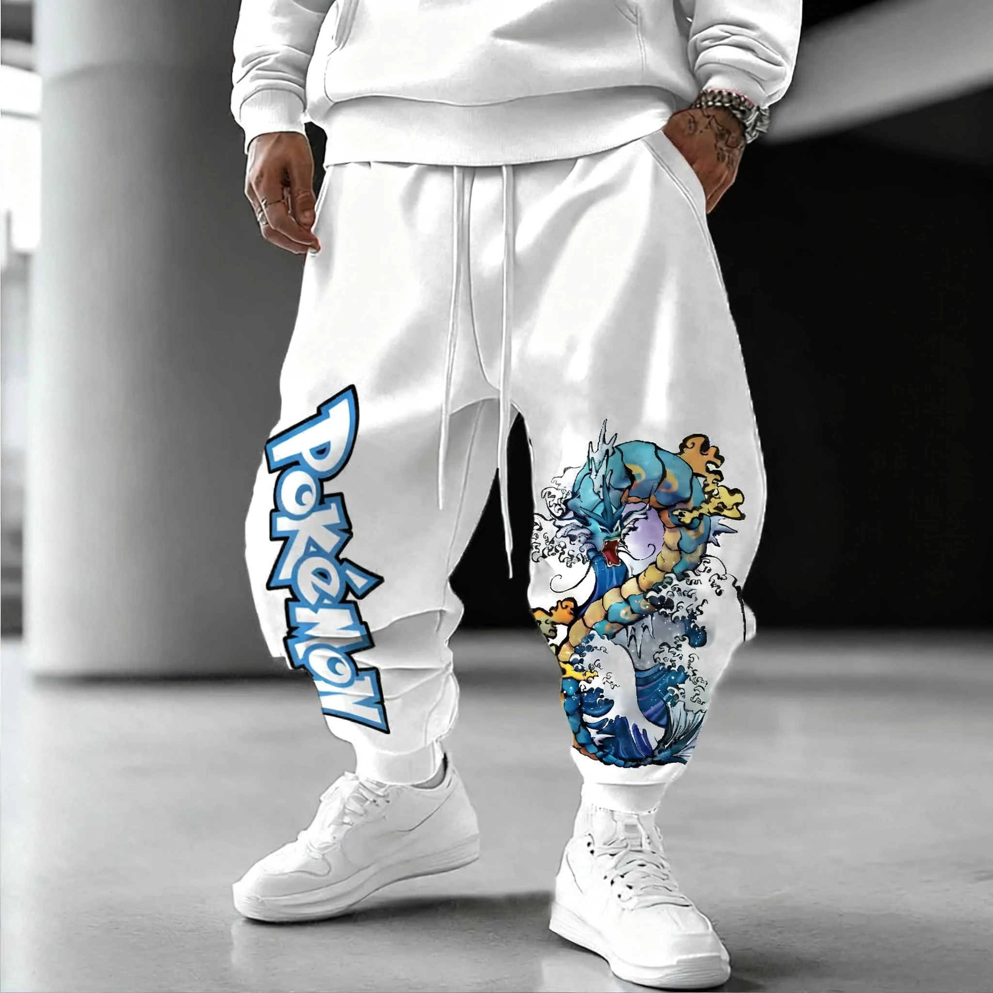 بوكيمون يده لعبة طباعة تنوعا Sweatpants الخريف/الشتاء جديد الرجال اليابانية Harajuku المتضخم عادية فضفاض مسجلة السراويل