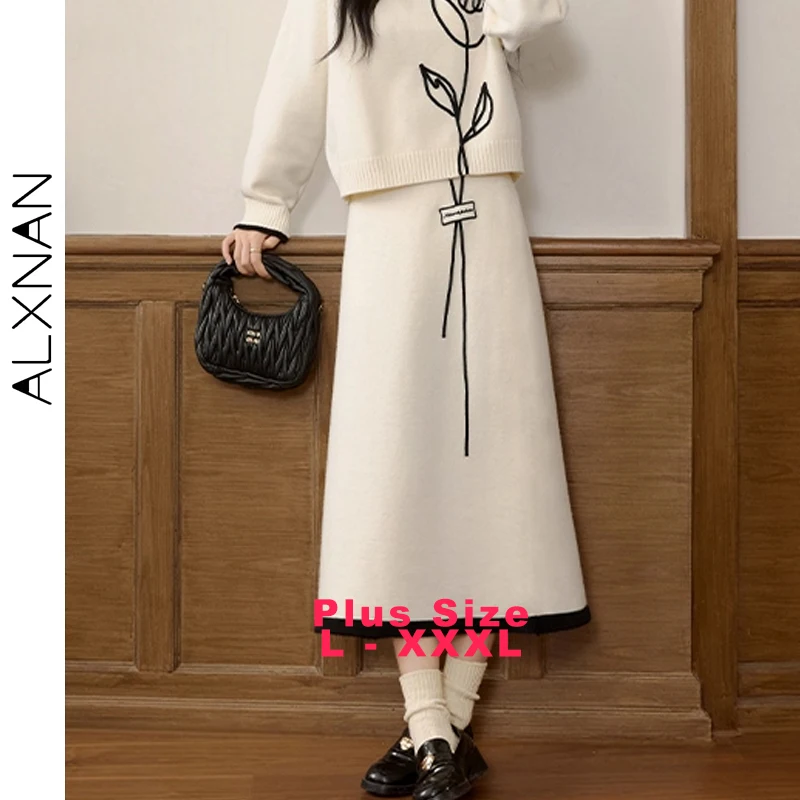

ALXNAN Plus Size Skirt Loose-fit Tulip Pattern Elegant Women's Skirts 2025 Winter Office Lady Casual Knitted Clothing D07517BSQ