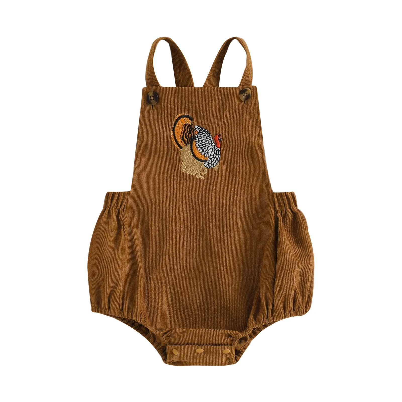 

Baby Thanksgiving Corduroy Overalls Turkey Embroidered Sleeveless Romper Cute Fall Clothes